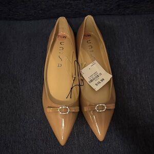 Unisa Tan Flats with Pearl Accent